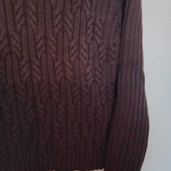 Chocolate Brown Zip Front Pullover Cableknit Sweater - Picture 8 of 13